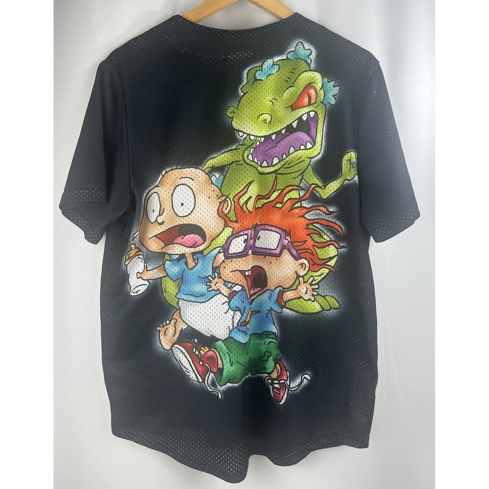 Rugrats Jersey Shirt Medium Black Baseball Mesh Graffiti Nickelodeon 90s Y2K